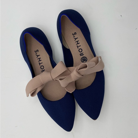 Rothy's Shoes - Rothy’s blue tan bow Maryjane pointed toe shoes size 9